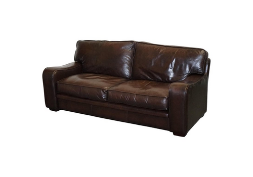 Lovely Vintage Club Brown Leather Two To Three Sofa