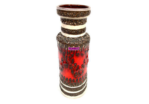 Vintage West German Pottery Scheurich Lava Red / Black Vase Retro 1970s