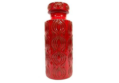 Vintage West German Pottery Scheurich Onion Vase Red Retro 1970