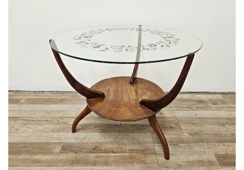 Art Deco Coffee Table With Worked Glass Top, 1950s