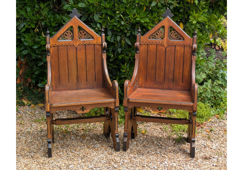 Pair Of Gothic Oak Armchairs 19th Century