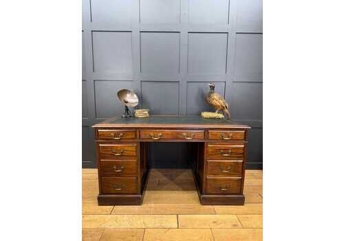 Antique Mahogany Pedestal Desk 9 Drawer Leather Top Office Writing Table