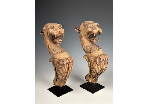 Pair Of Antique Hand Carved Wooden Griffin Figures – Exquisite Architectural Salvage