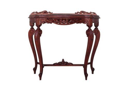 Vintage Rococo Style Italian Console Table In Mahogany With Glass Top, 1960s
