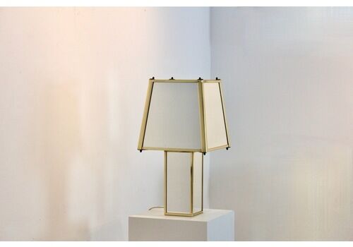 Brass And Mirror Geometric Table Lamp, Belgium, 1970s