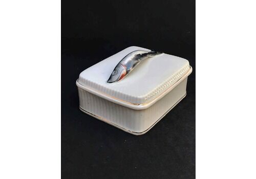 Sardine Box Dish Vintage Ceramic Austrian Luxury Sardine Box With Fish Handle Butter Dish With Lid Caviar Dish Wedding Dish
