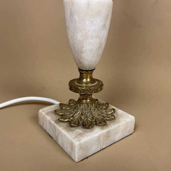 Antique Marble Lamp Light Bedside Side Table Desk Marbled Patterned Detail Vintage Pattern Stone Retro Cream Gold Brass Metal Ornate Pattern photo furniture
