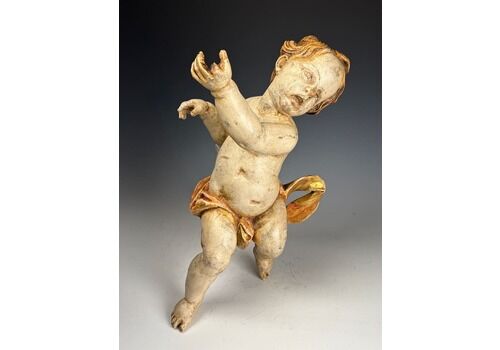 18th Century Baroque Giltwood Putto – Hand Carved & Painted Antique Cherub