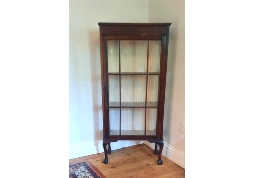 Vintage Antique Art Deco Era Glazed Tri Shelf Display Cabinet Ball And Claw Feet