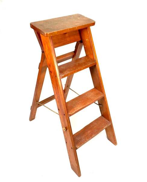 Antique 20th Century Wooden Household Stained Pine Folding Step Ladder ...