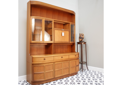 Nathan Glazed Wall Unit In Teak With Drinks Cabinet Retro Mid Century