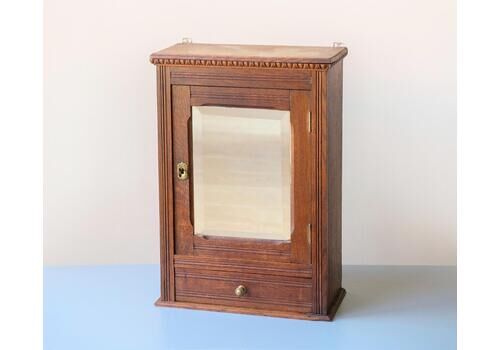 Oak Apothecary Cabinet With Mirror And Drawer, Antique Storage Unit With Lock, Large Wooden Medicine Chest, Bathroom Cabinet
