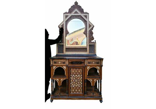 G Parvis, Console + Mirror In Marquetry, 19th Century