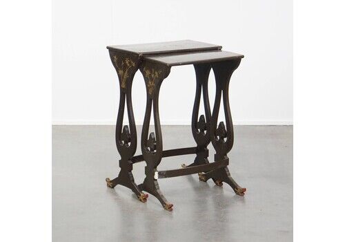 Timeless And Elegant Set Of 2 Vintage Japanese Lacquer Side Tables