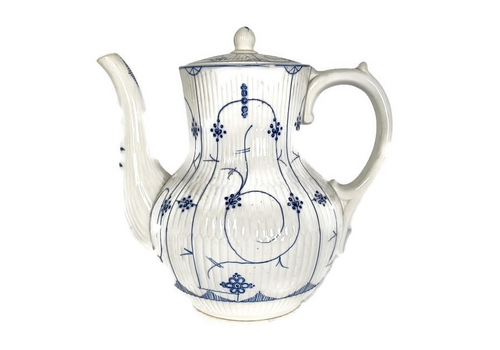 Opaque De Sarreguemines Copenhagen Kopenhagen Fluted Teapot Coffee Pot Marked Ic