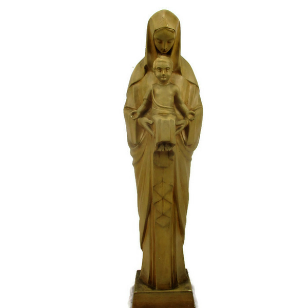 Xl Art Deco Plaster Statue Virgin Mary Infant Child Madonna Signed ...