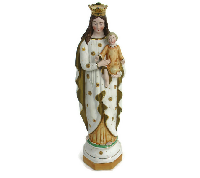 Antique Porcelain Bisque Statue Virgin Mary Our Lady Madonna Infant ...