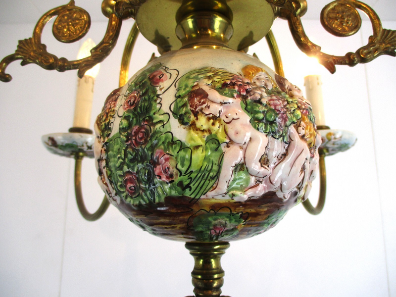 Capodimonte Style Chandelier 6 Arm Italian Porcelain Gorgeous Putti Figurines photo furniture