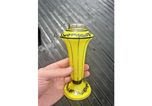 Art Deco Bohemian Silver Rim Czech Yellow Tango Glass Pinstripe Vase Loetz Welz
