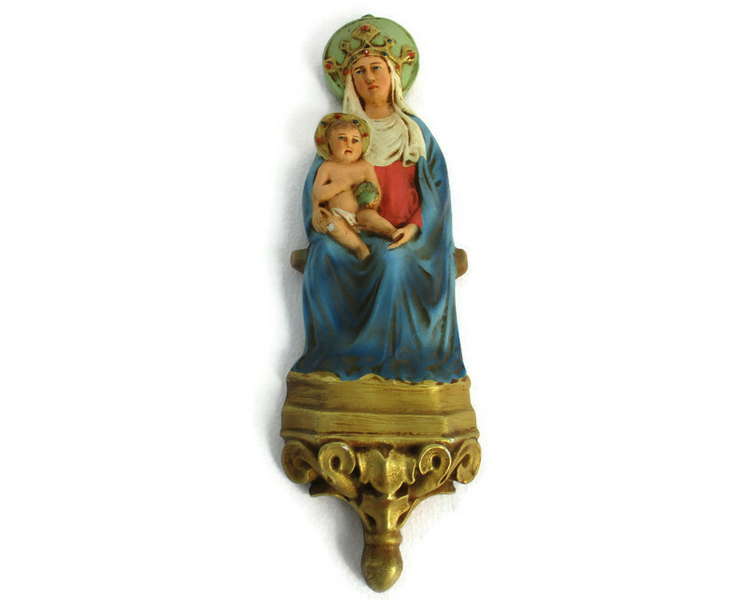 Plaster Wall Plaque Virgin Mary Madonna Holy Mother Infant Jesus ...
