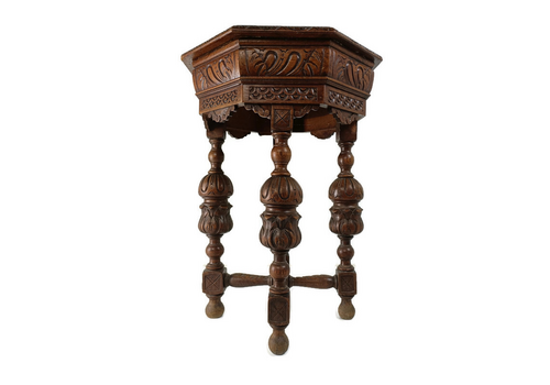 Exquisite Side Table Antique 19th Century Octagonal Hand Carved Ornate Wood