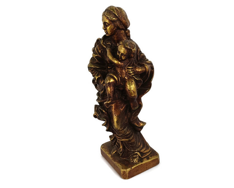Virgin Mary Our Lady Madonna Plaster Statue Gold Colored Infant Child ...