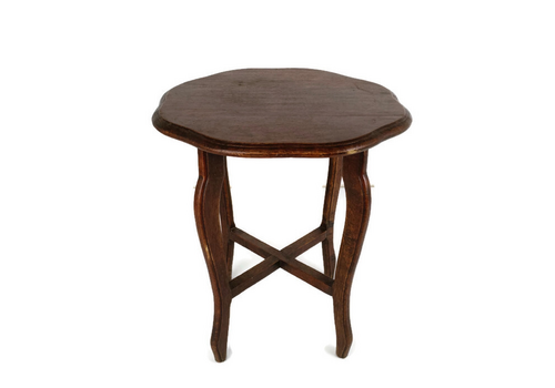 Vintage Carved Wooden Side Occasional Wine Table Pedestal Plant Stand Barn Style