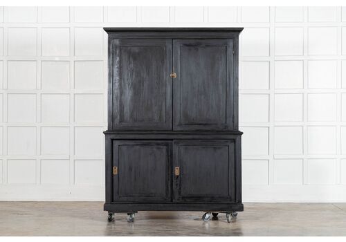 19thc English Ebonised Pine Housekeepers Cupboard