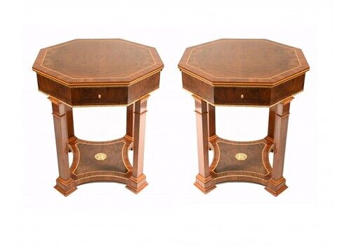 Pair Regency Side Tables Octagonal Walnut Side English