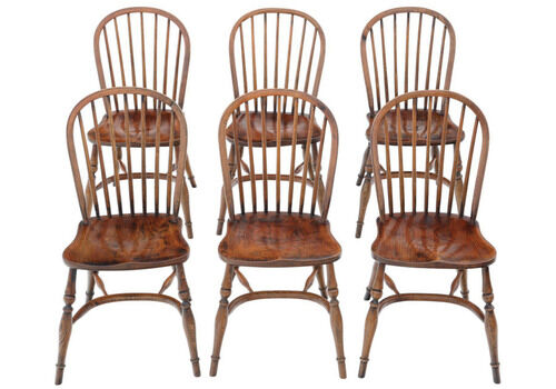 Antique Set Of 6 Georgian Revival C.1920 Ash And Elm Windsor Kitchen Dining Chairs – Quality Craftsmanship