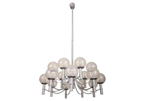 Pair Of Unique Veronese Chandeliers 65 Inches Steel Murano Glass 1970