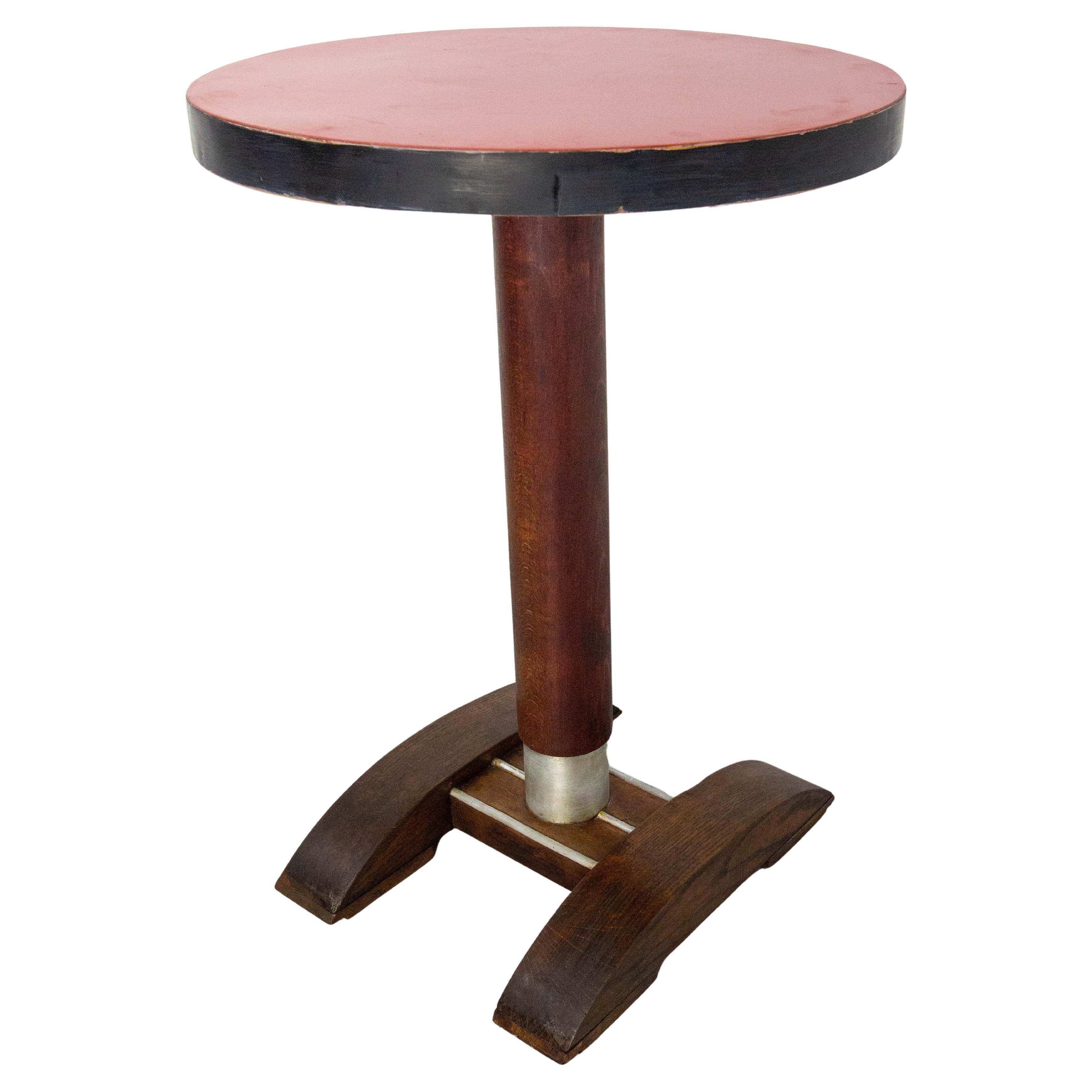 French Bistro Table Oak And Beech With Laminated Top Table, 1960