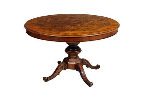 Round Baroque Table Mid 1900s Top In Ferrarese Walnut Root And Central Inlay