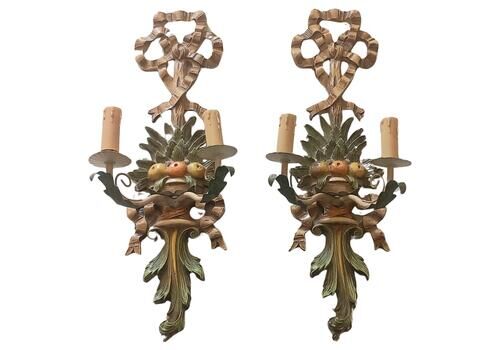 Pair Wall Sconces With Fruits Tuscany Style, Italy