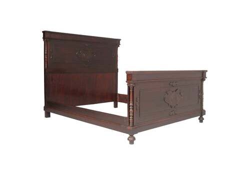 19th Century Antique Double Bed, Hand Carved Ebonized Walnut, Wax Polished