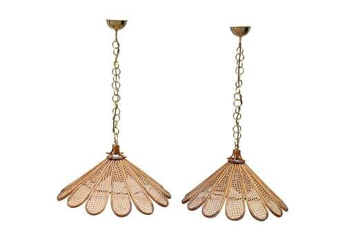 Decorative Pair Of Bamboo And Brass Chandeliers Italian Design 1950s