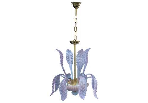 Round Italian Murano Chandelier Pink Gold Color 1970s Leaves Flowers