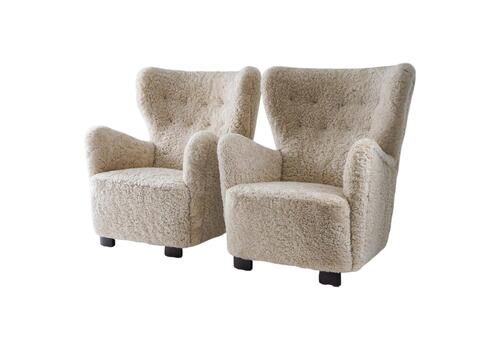 Scandinavian Midcentury Lounge Chairs In Sheepskin
