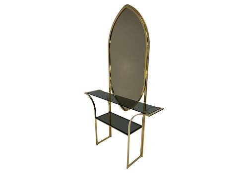Italian Mirror And Curved Brass Console, 1970s