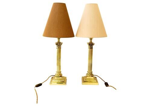 2 Big Art Deco Solid Table Lamps With Fabric Shades Vienna Around 1920s