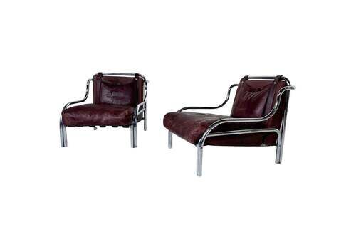 Mid Century Pair Of "Stringa" Armchairs By Gae Aulenti, 1962