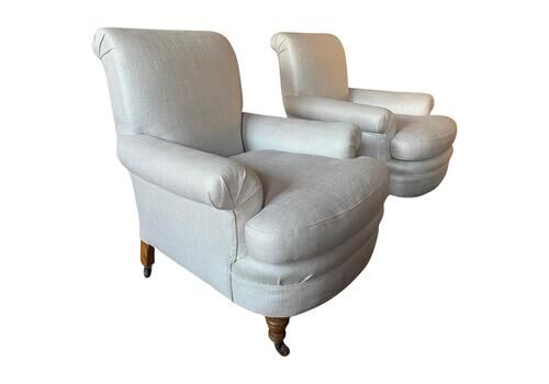 Edwardian Armchairs, A Pair, Reupholstered And Bought From Hilary Batstone.