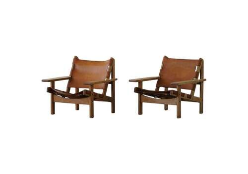 Kurt østervig, A Pair Of Hunting Chairs In Oak & Leather, Danish Modern, 1960s