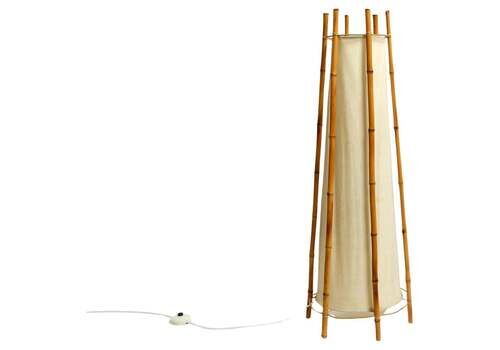 Large French Mid Century Floor Lamp By Louis Sognot Made Of Bamboo And Fabric