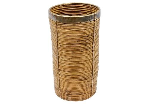 Lovely Rattan And Brass Umbrella Stand In Gebriella Crespi Style, 1960s Italy