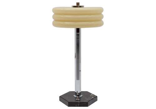 Art Deco Chrome Table Lamp With Glass Shade And Marble Base, 1940s, Germany