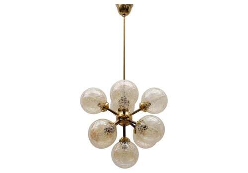 Mid Century Modern Ceiling Lamp With 9 Amber Glasses, 1960s Italy