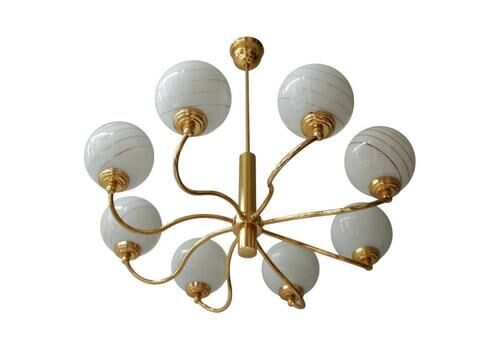 Two Elegant Italian Mid Century Brass And Glass Chandeliers, 1970s