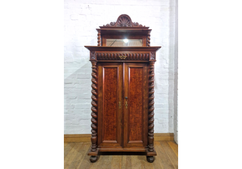 Antique Carved Spiral Twist Side Linen Cabinet / Bookcase Cabinet With Mirror