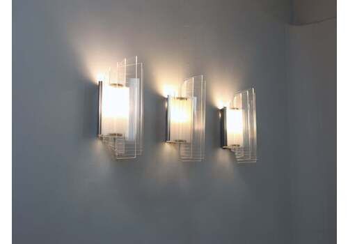 Set Of 3 Italian Chrome And Acrylic Blades Wall Sconces 1970s